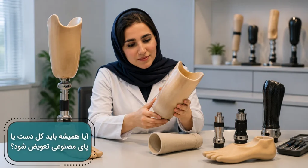 آیا همیشه باید کل دست یا پای مصنوعی تعویض شود؟ | دکتر مهسا فاطمی در حال بررسی دست و پای مصنوعی