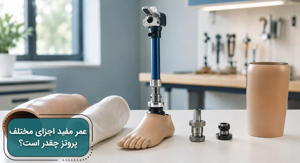 عمر مفید اجزای مختلف پروتز چقدر است؟ | تصویری از اجزای مختلف پروتز روی میز پزشک