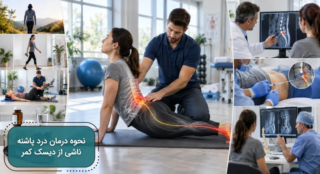 روشهای درمان درد پاشنه ناشی از دیسک کمر شامل فیزیوتراپی، تزریق و بررسی تخصصی پزشک