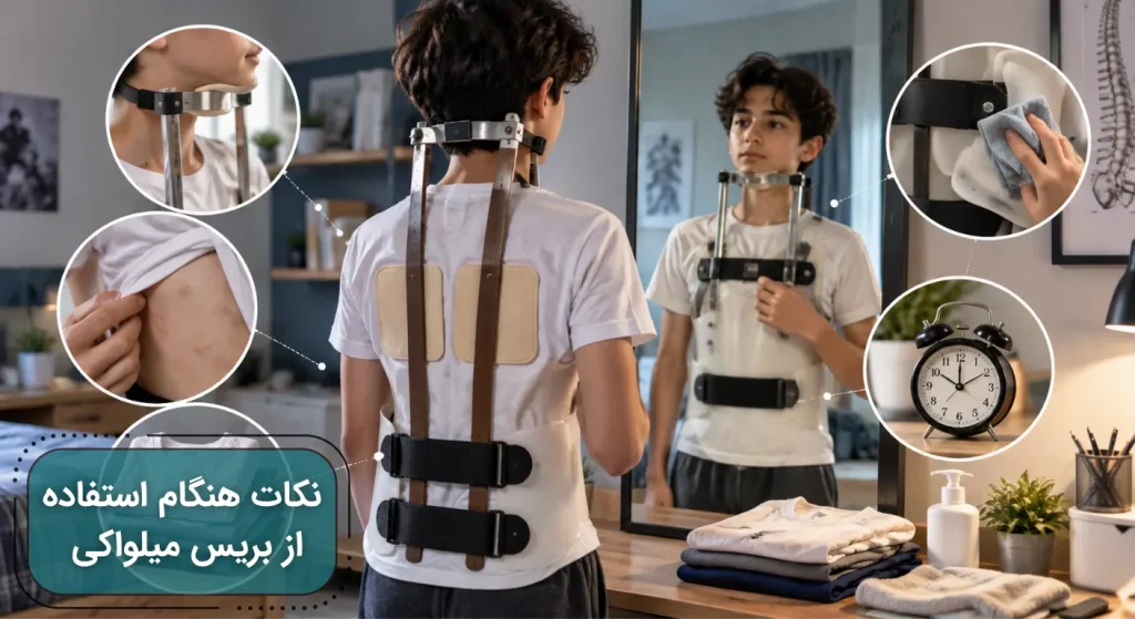 نکات استفاده از بریس میلواکی شامل بررسی پوست، زمان پوشیدن و نگهداری بریس